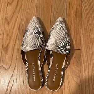 Madden Girl snake skin mules